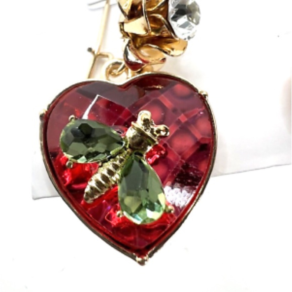 Final Price! Betsey Johnson Red Heart Earrings with Gold Accents - Picture 2 of 5